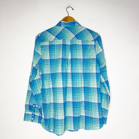 Talbots COTTON BUTTON FRONT SHIRT PLAID METALLIC Size Medium NWT - Picture 3 of 7